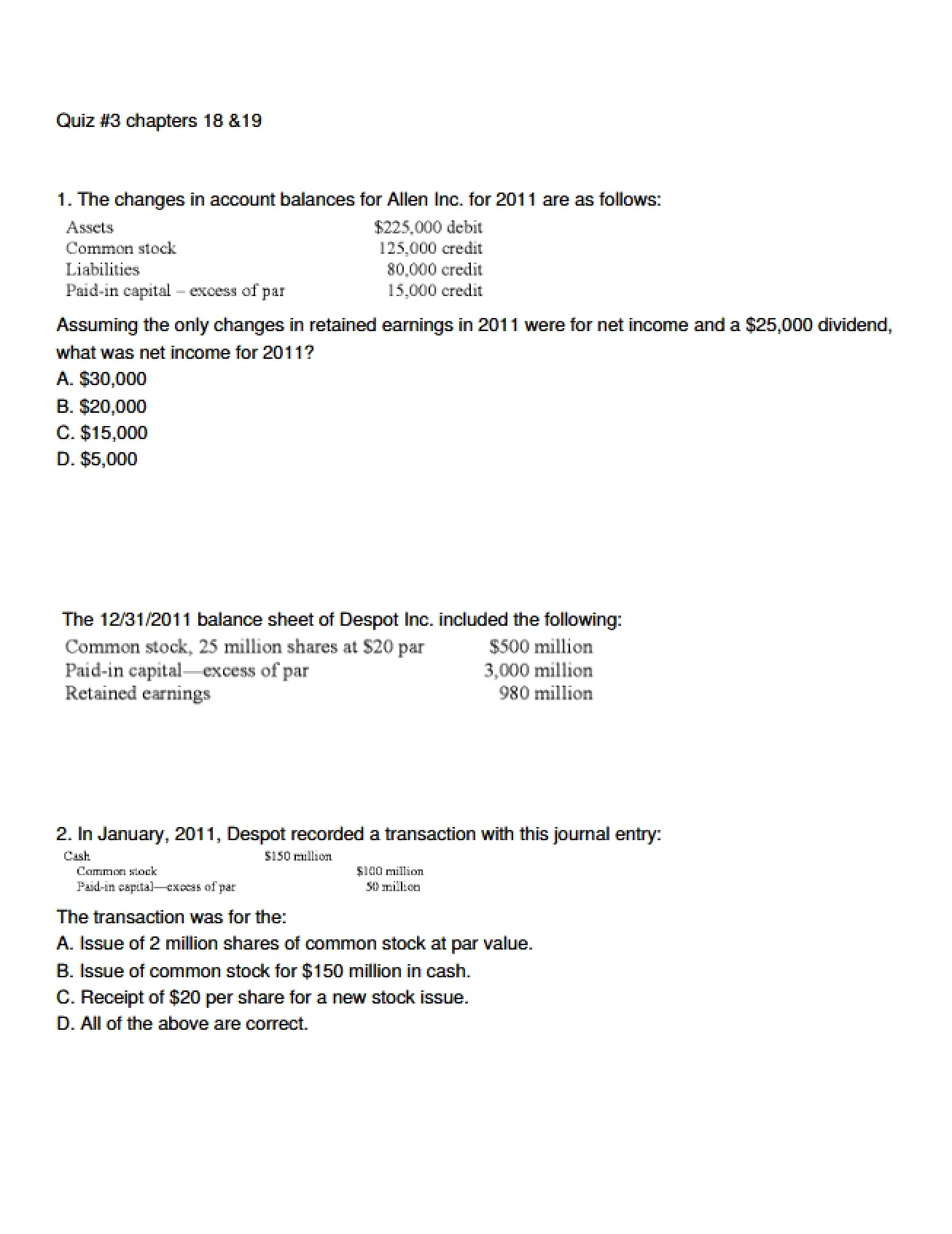 Financial Reporting Quiz 3