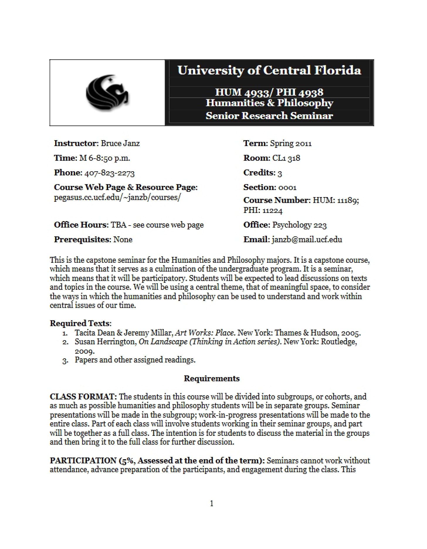Course Syllabus - HUM 4933