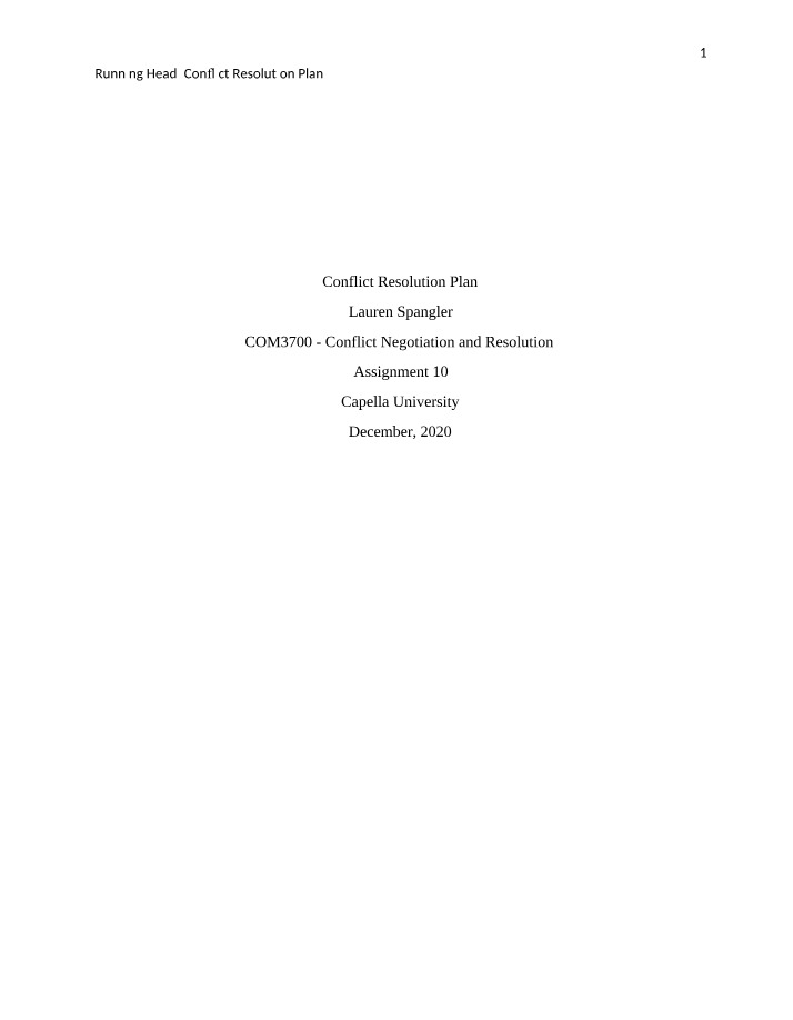 Plan for Conflict Resolution