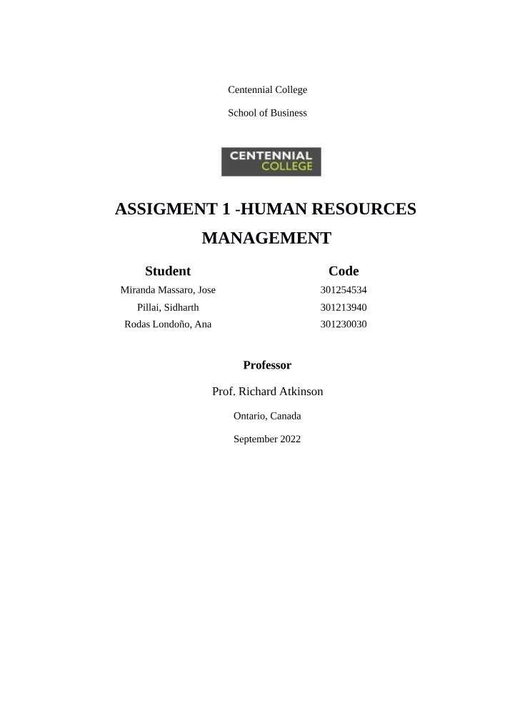Assignment 1 for Human Resources