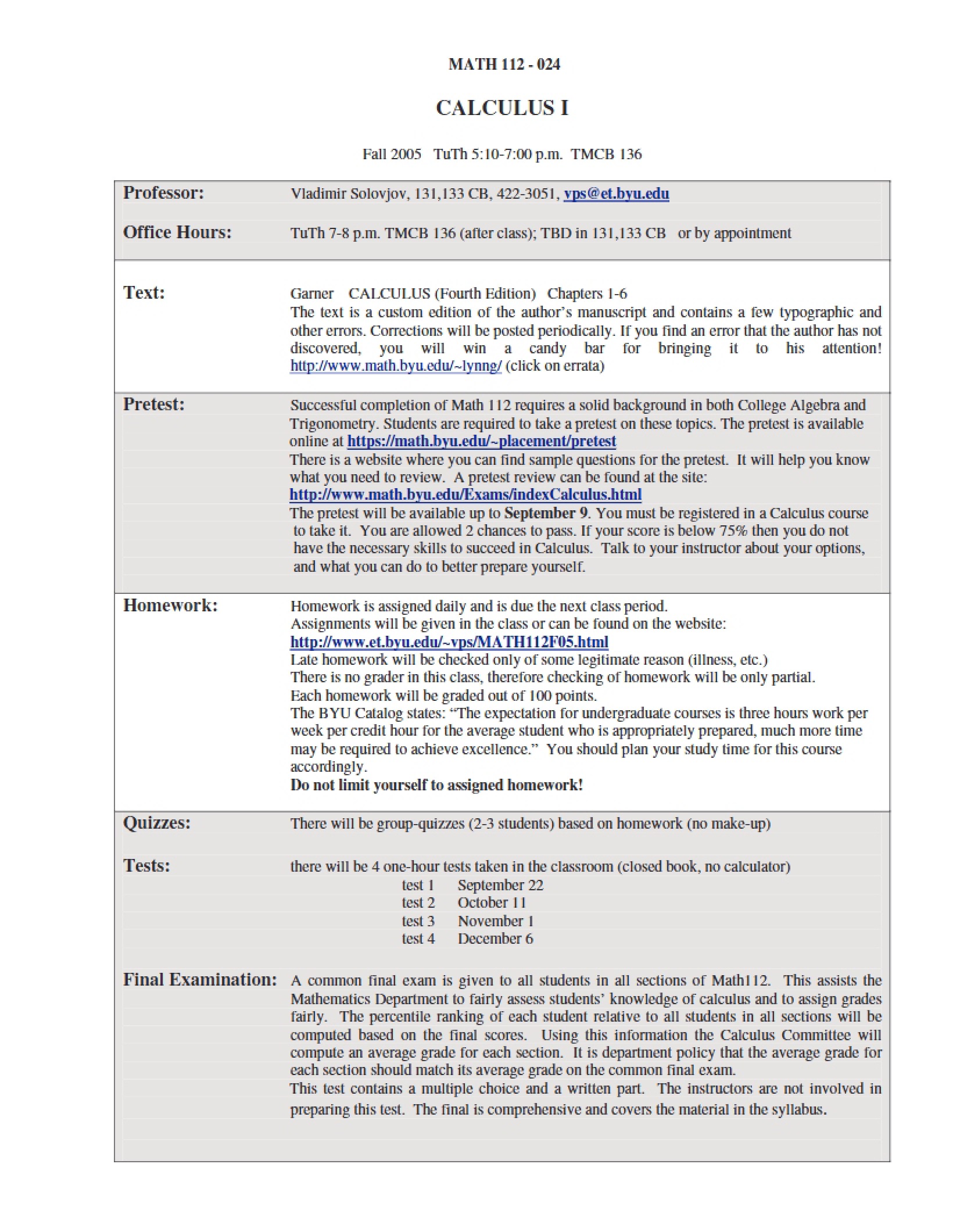 Calculus One Overview