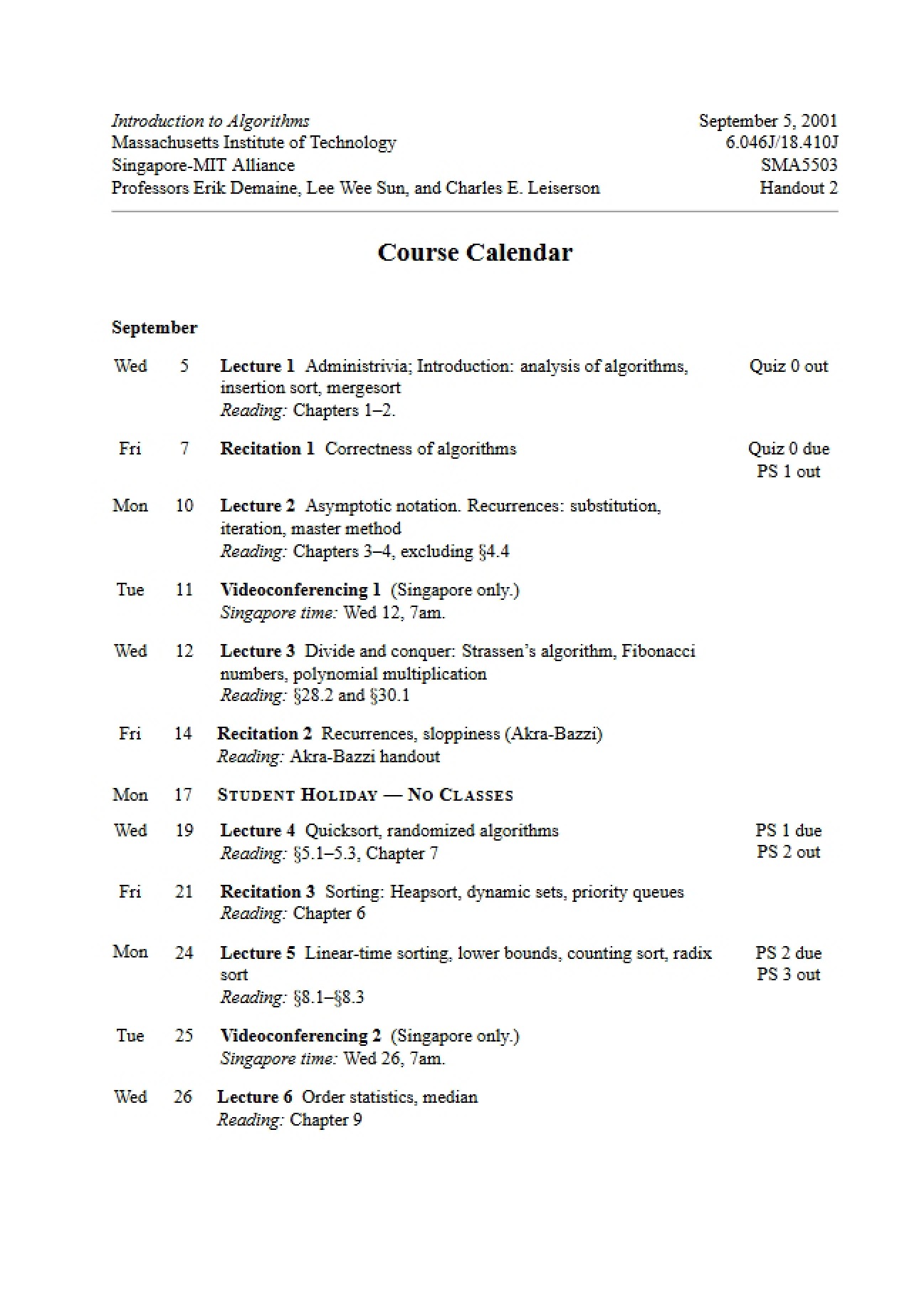 Schedule of Course