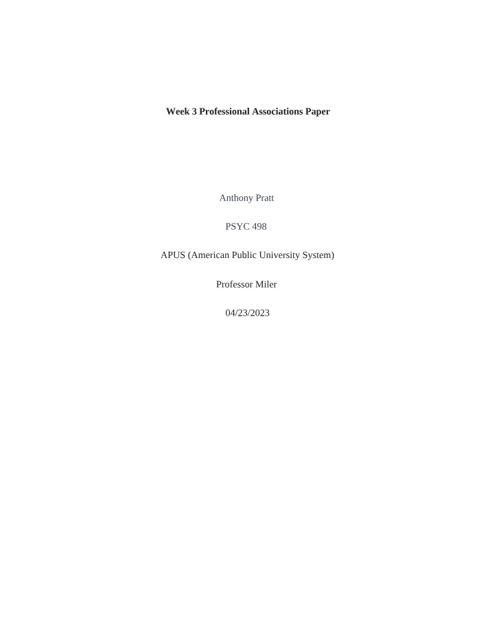 Professional Associations Paper - Week 3
