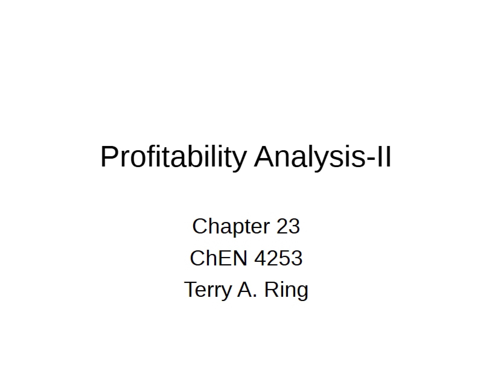 Analysis of Profitability II
