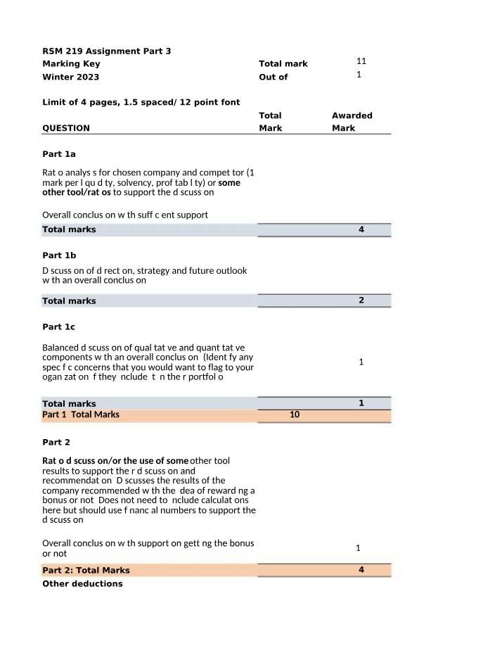 RSM 219 Assignment Part 3 - Winter 2023 Marking Key