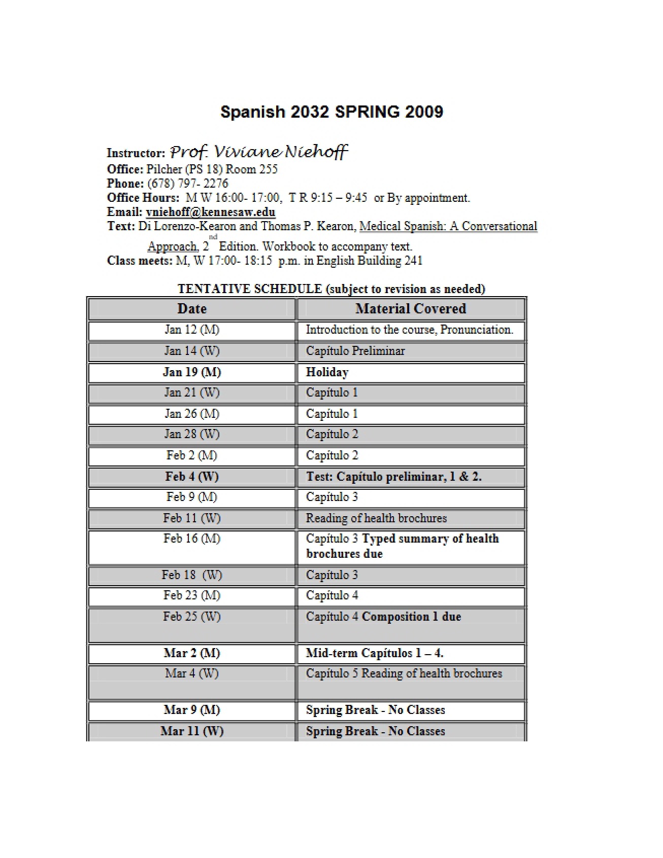 Course Information for Spanish in Healthcare