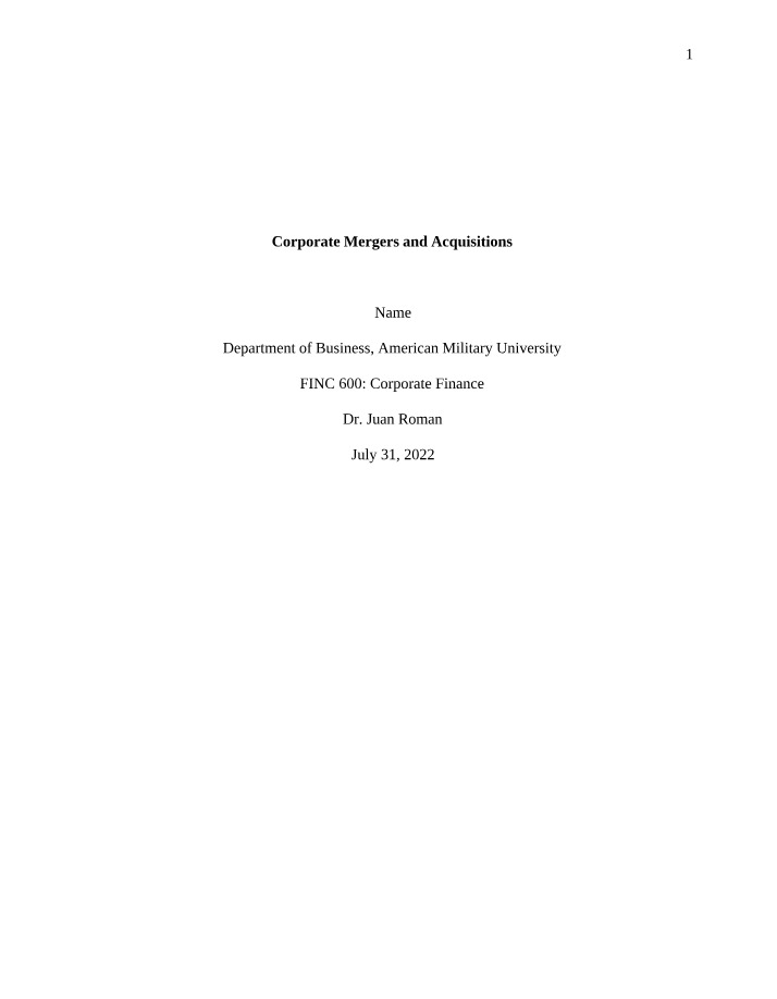 Mergers and Acquisitions in Corporations