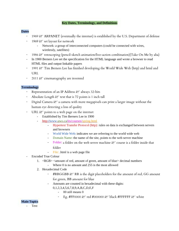 Terminology, Definitions, and Key Dates