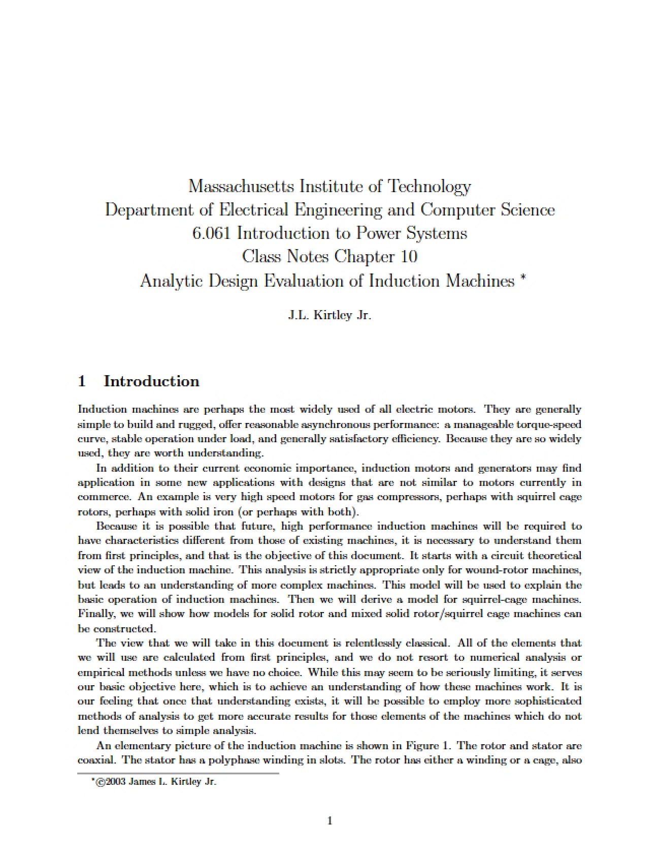 Induction Machines: Analytic Design Evaluation