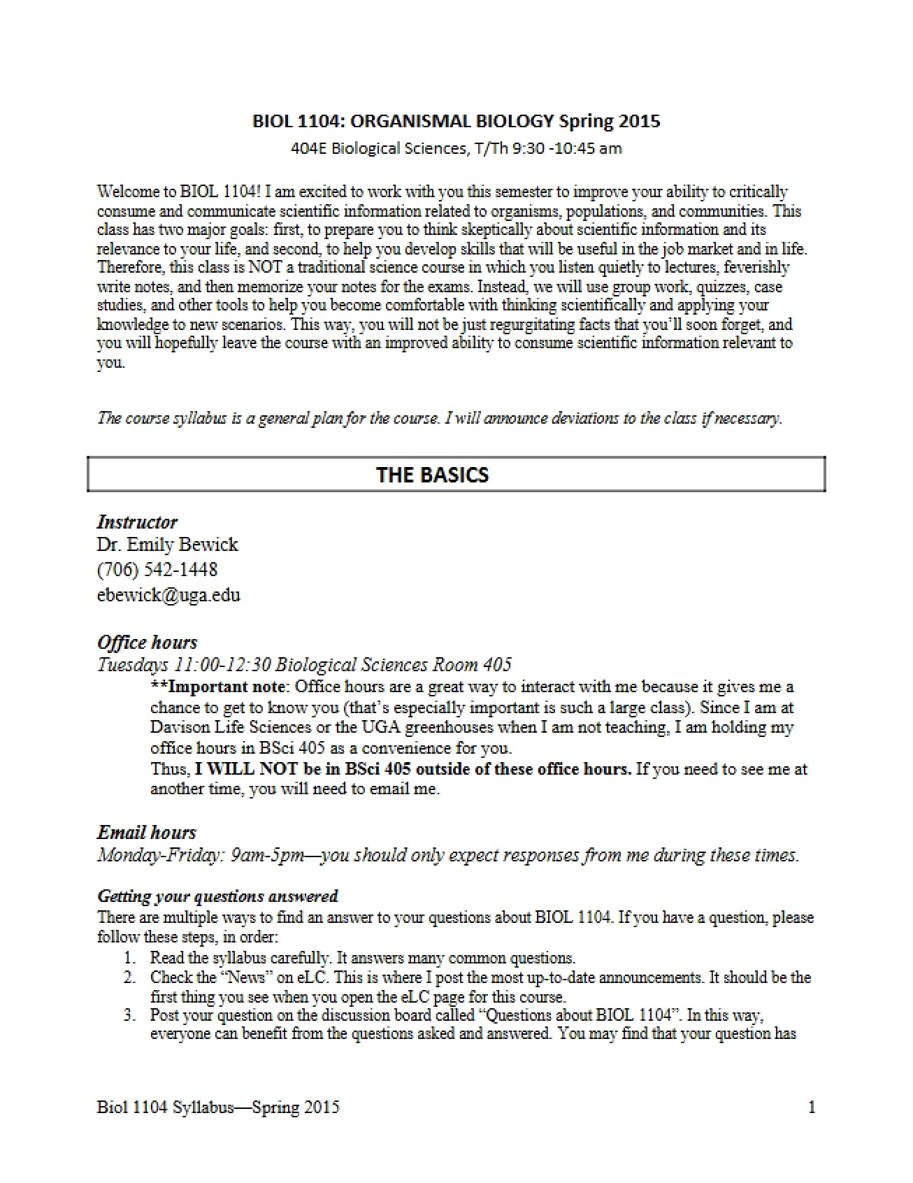 Syllabus, Spring 2015