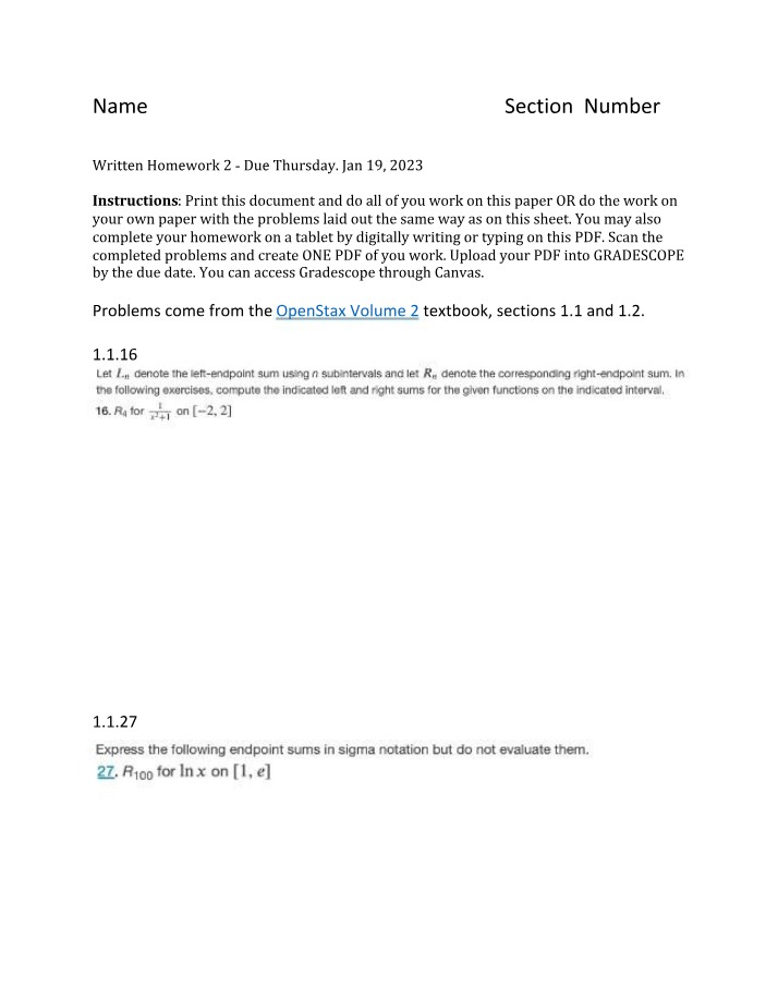 OpenStax Volume 2 Textbook Problems - Homework 2