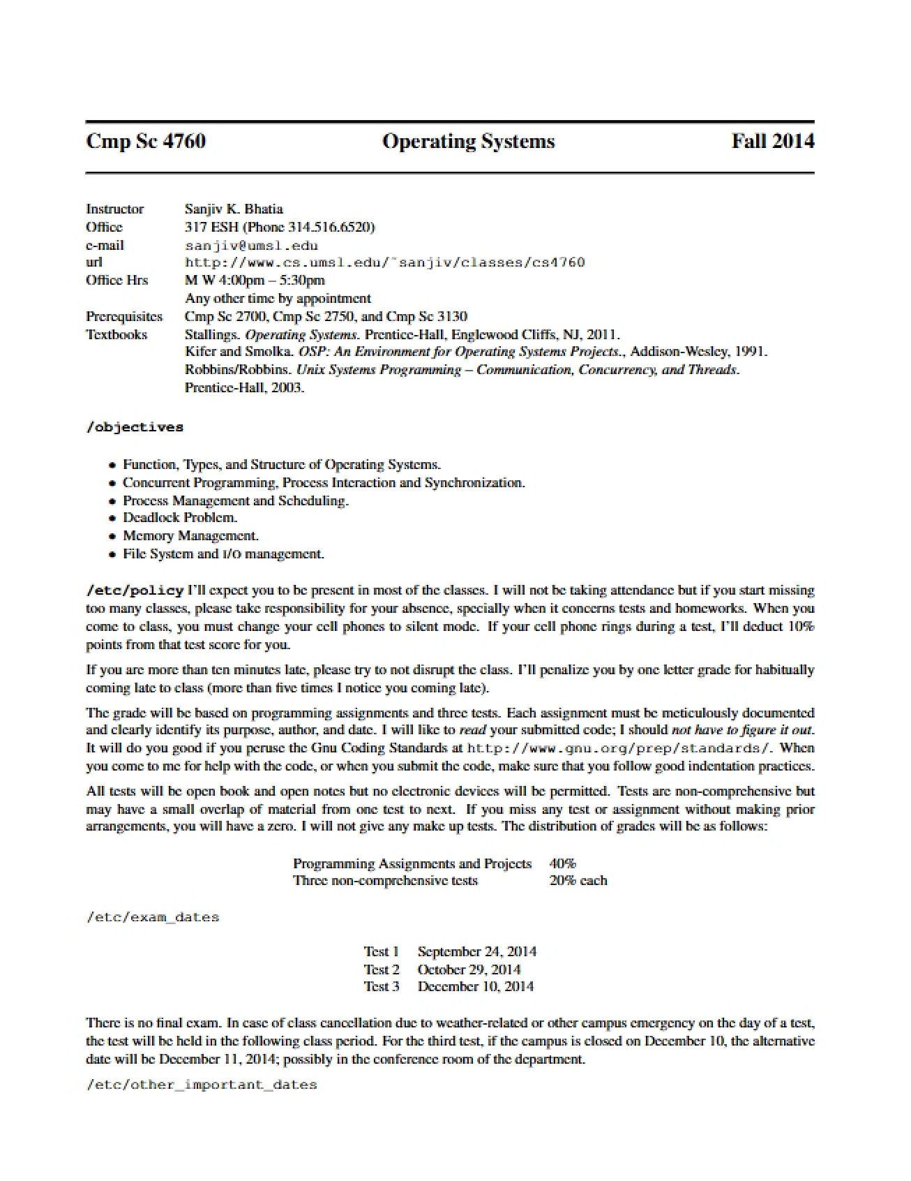 Operating Systems Handout