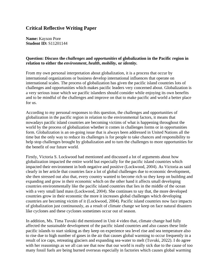 Writing Paper - Critical Reflection