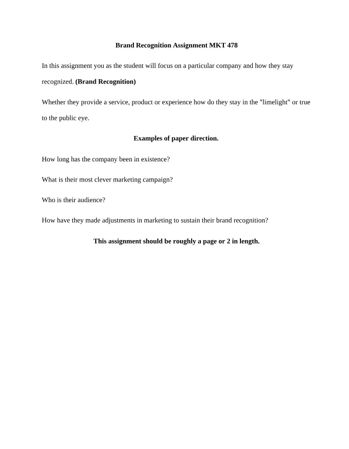 MKT 478 - Brand Recognition Assignment