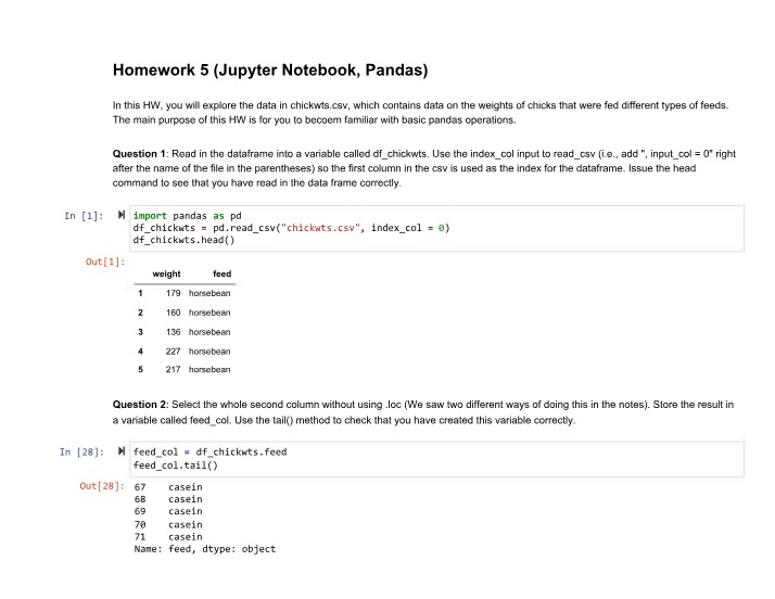 Chicks' Weight Data with Pandas - Homework 5 Guide