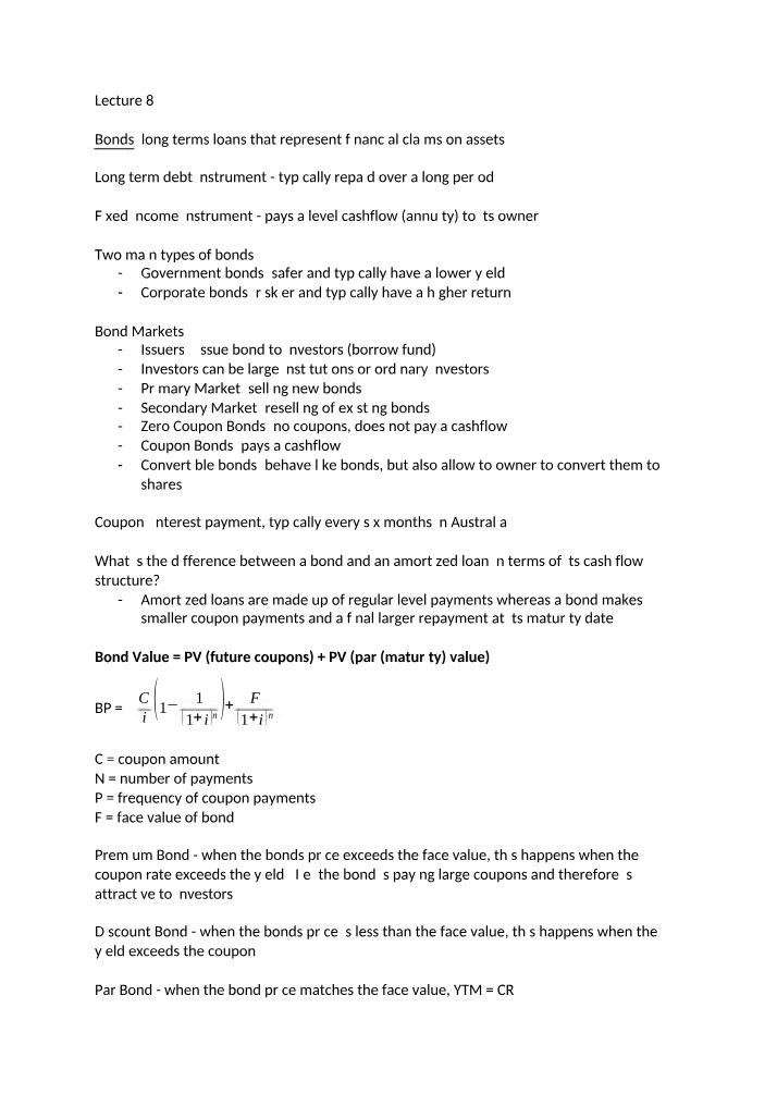 ACST1001 Lecture 8