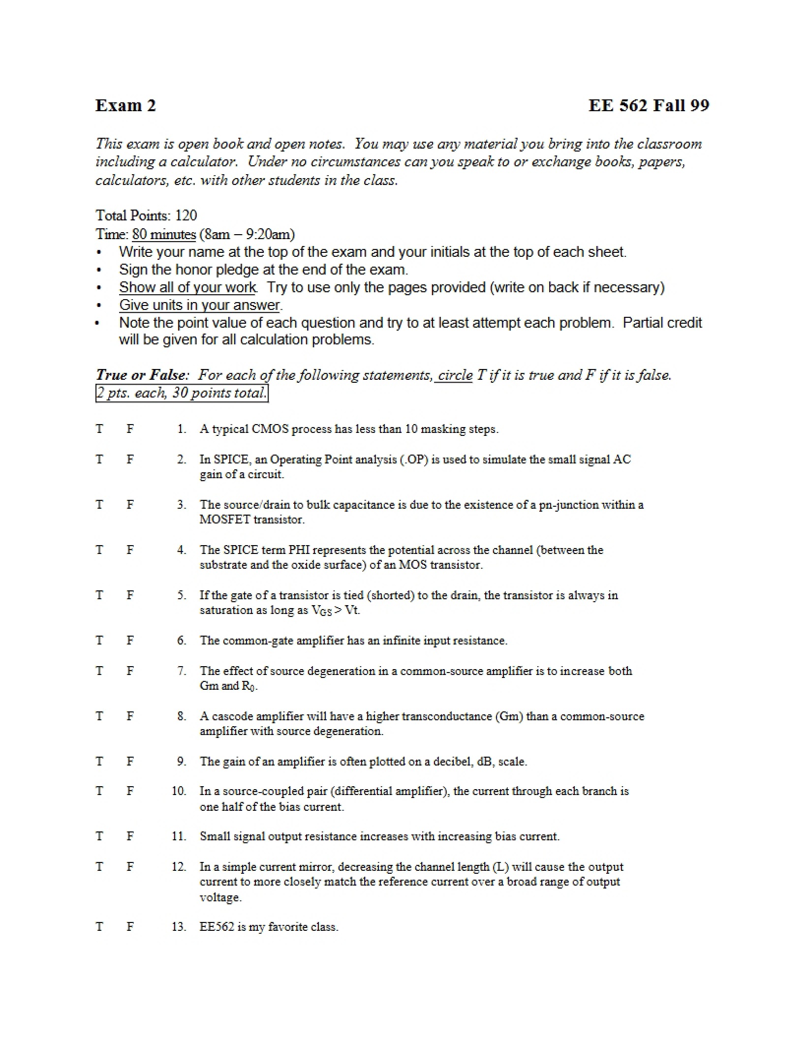Exam 2 (Fall 99)