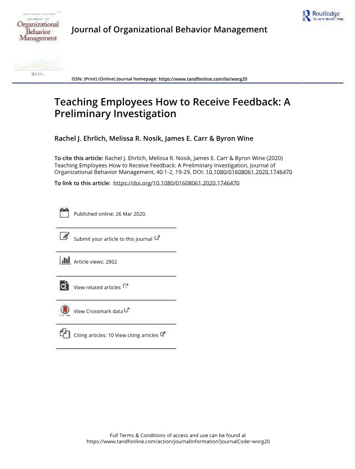 Teaching Employees to Receive Feedback - An Investigation