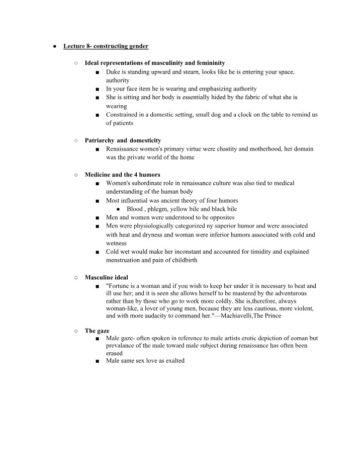 Constructing Gender - Lecture 8