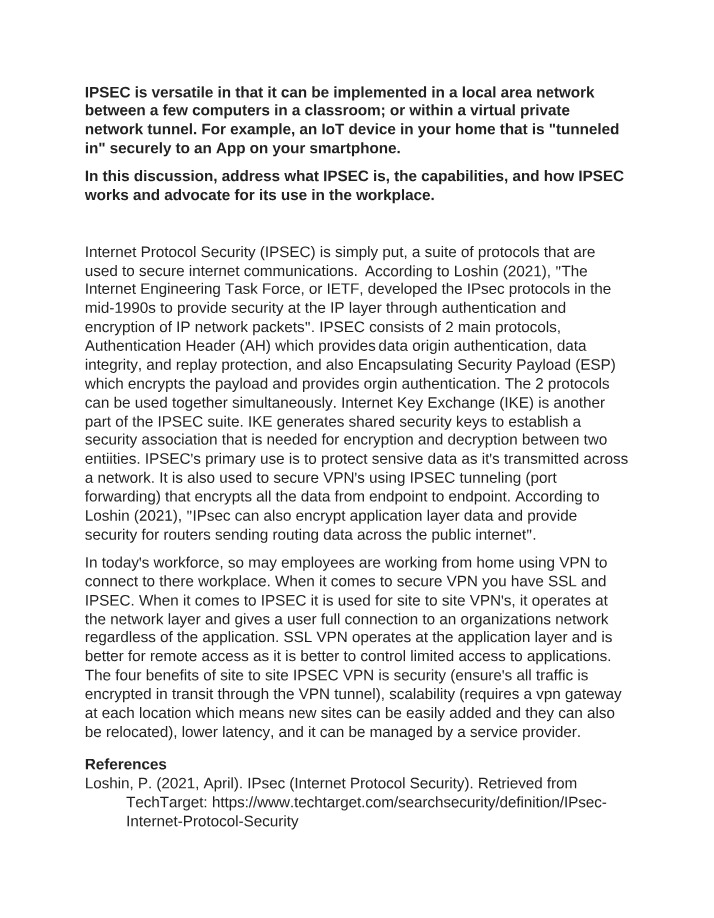 Secure Internet Communications and VPN via IPSEC