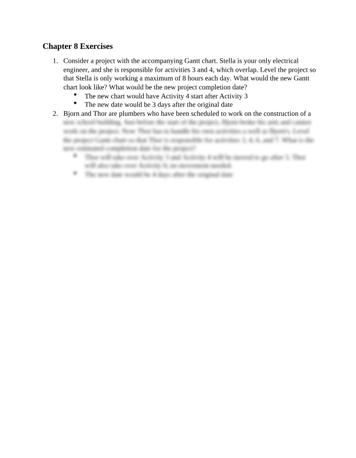 Chapter 8 Exercises - Project Schedule Leveling
