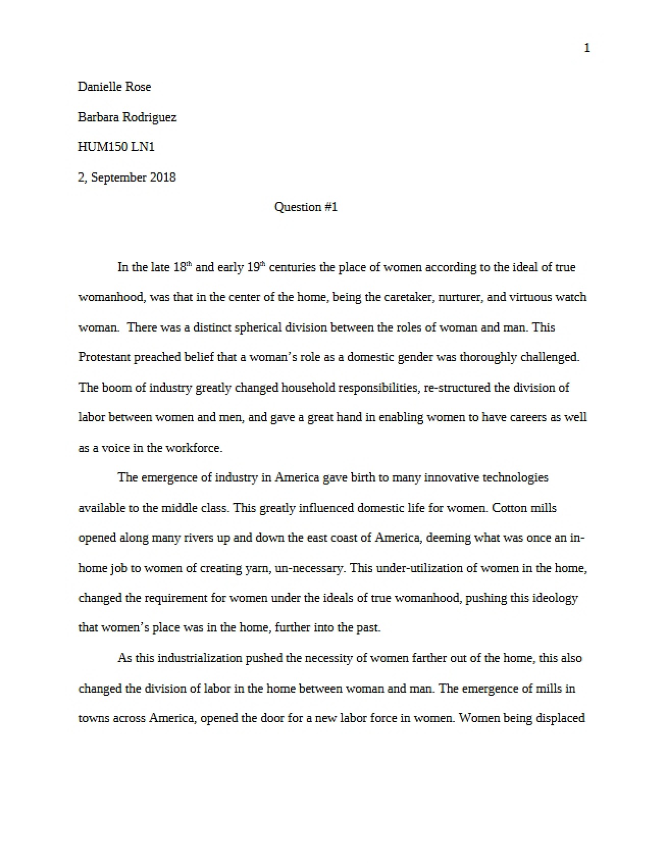 Women's Studies Question One