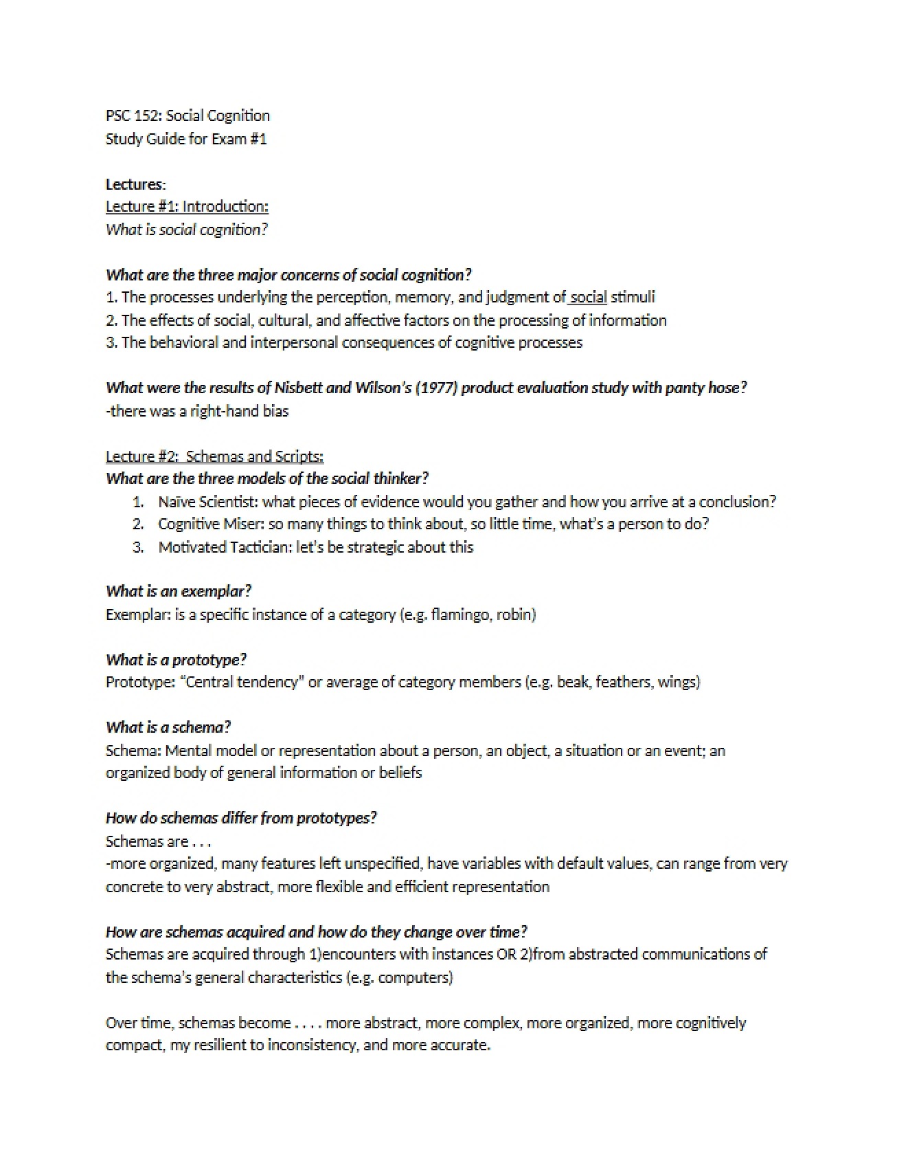Study Guide for Exam #1
