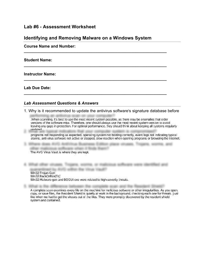 Lab Assessment for Identifying and Removing Malware on Windows