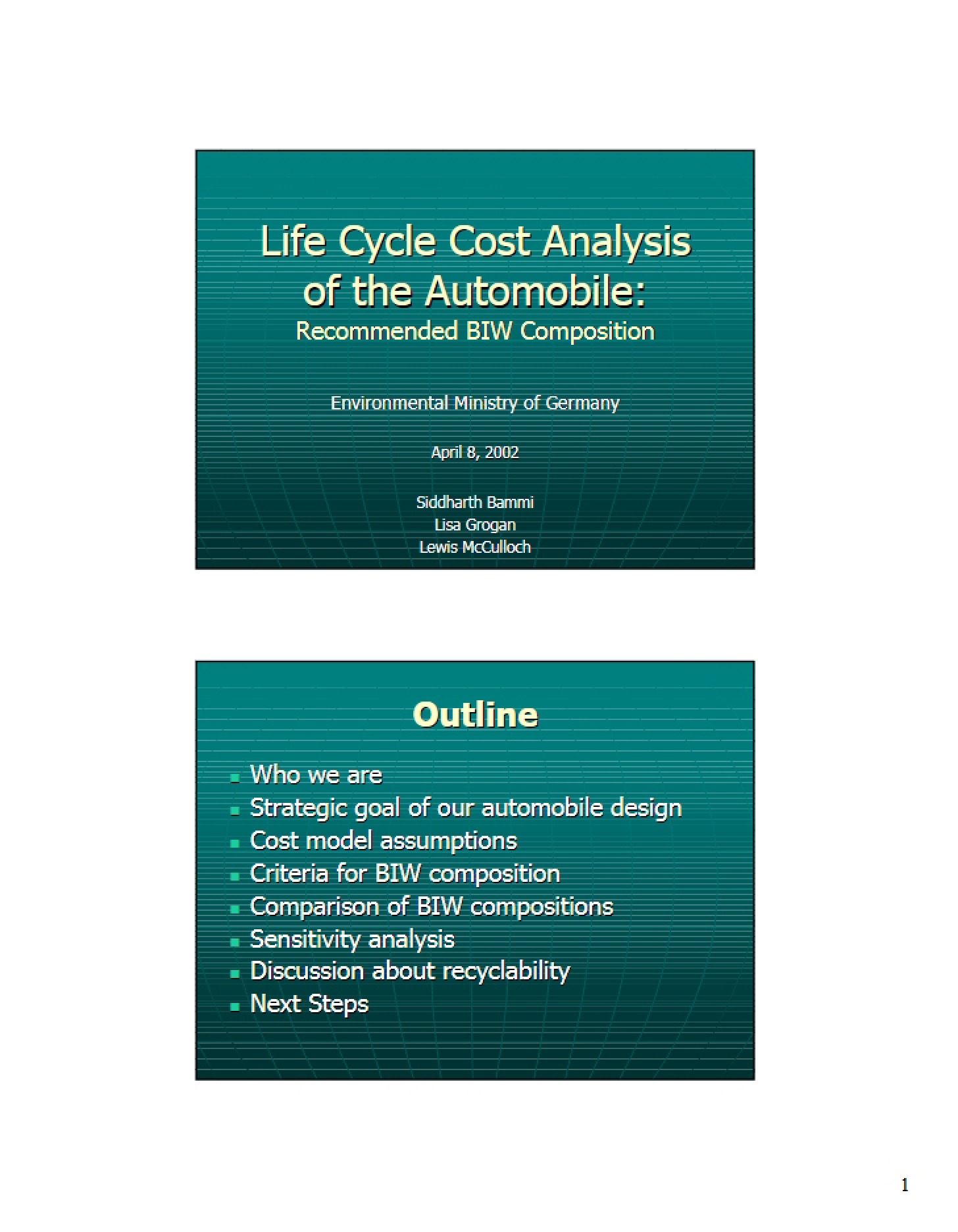 Automobile Analysis Life Cycle Costs