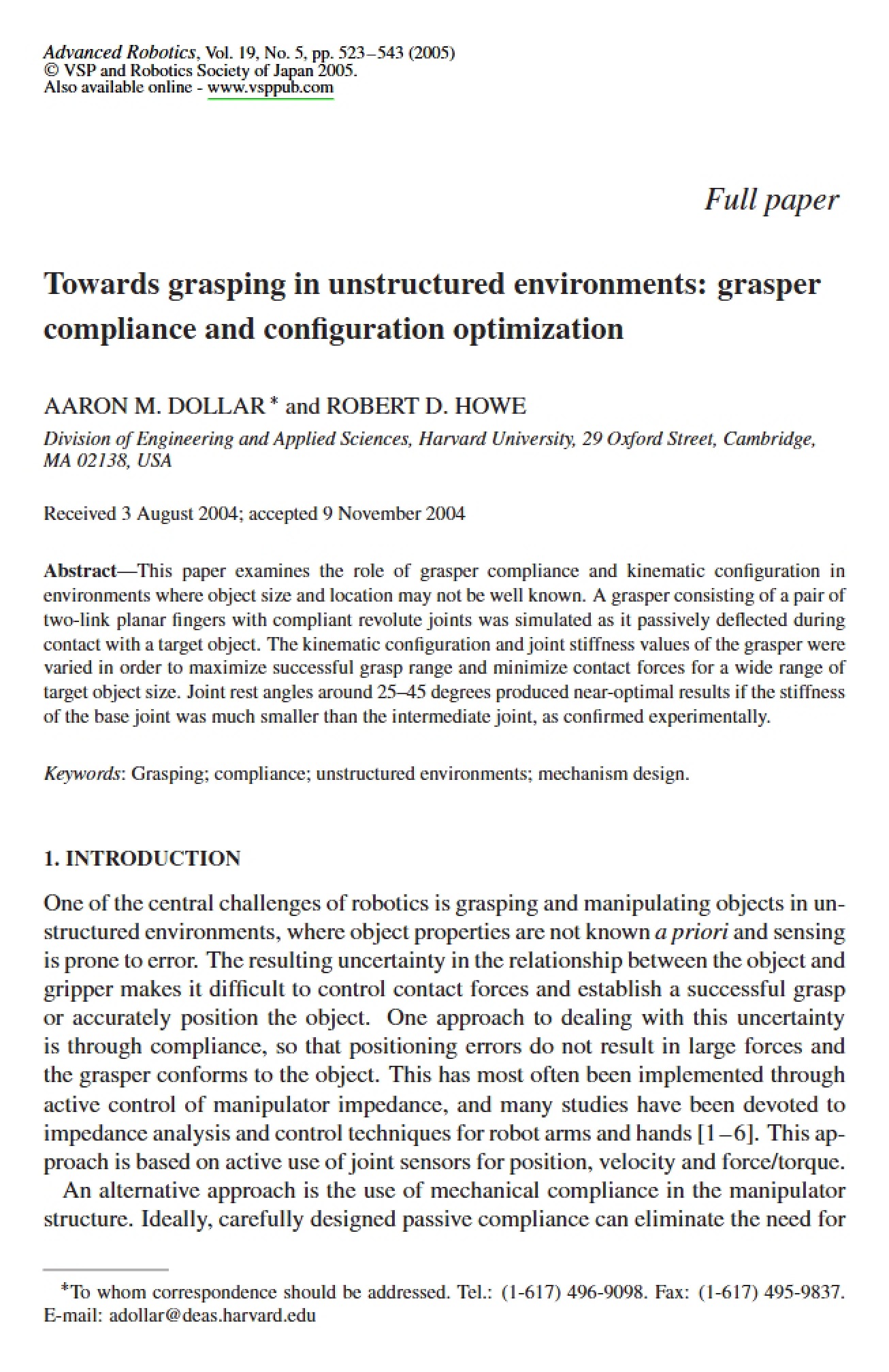 Grasper Compliance and Configuration Optimization for Unstructured Environments