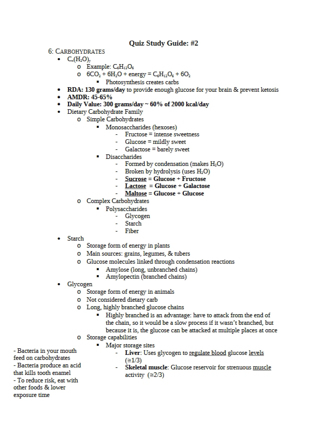 Second Quiz Study Guide