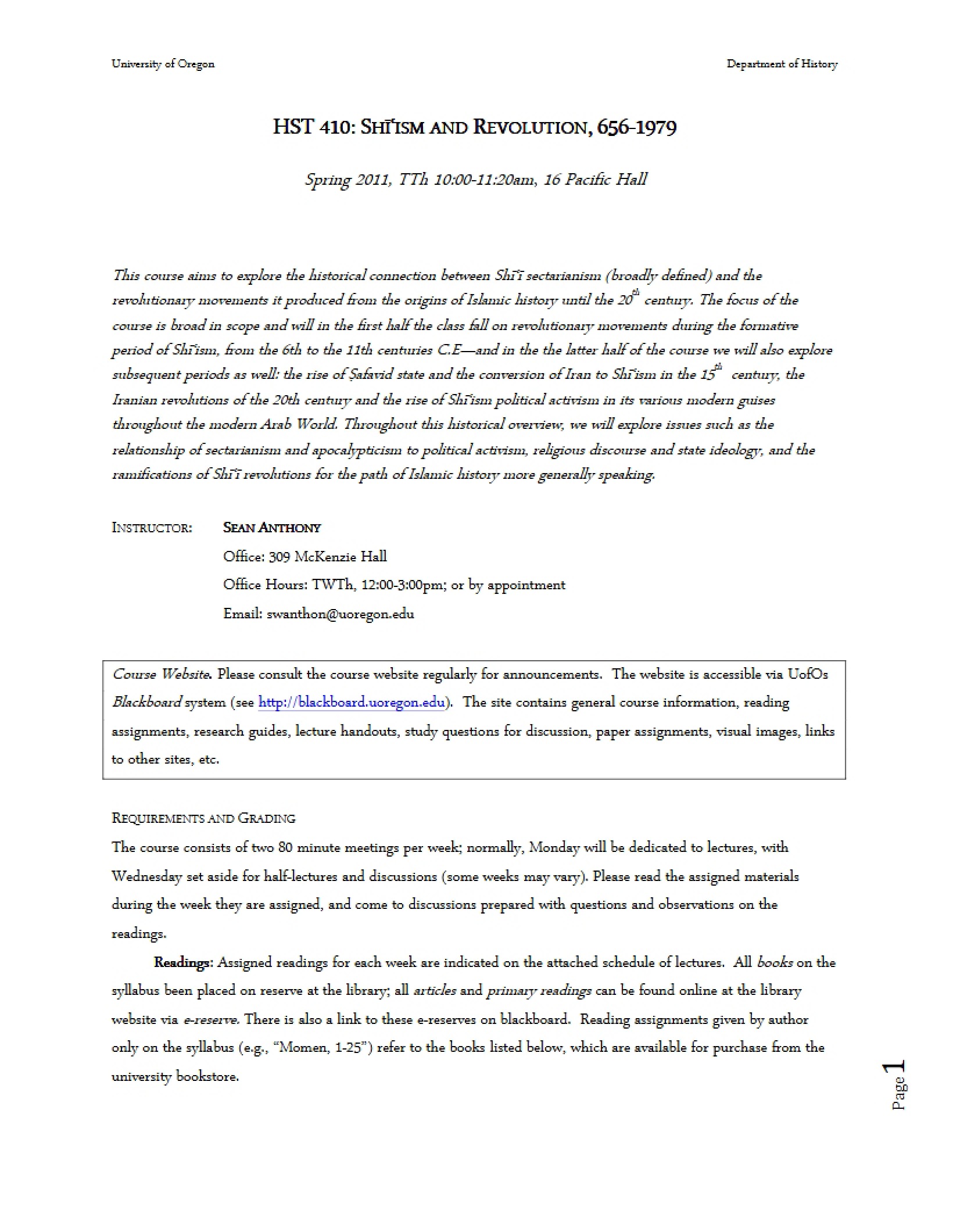 Syllabus for HIST 410