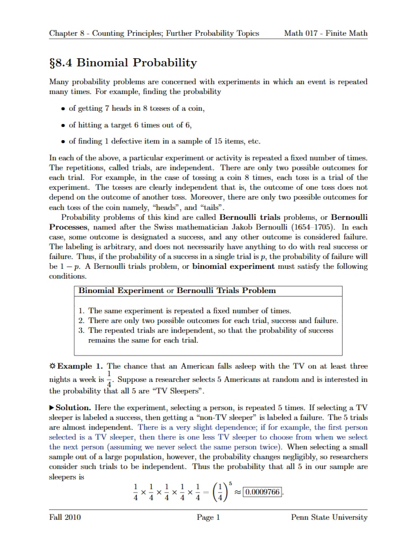 Probability of Binomials