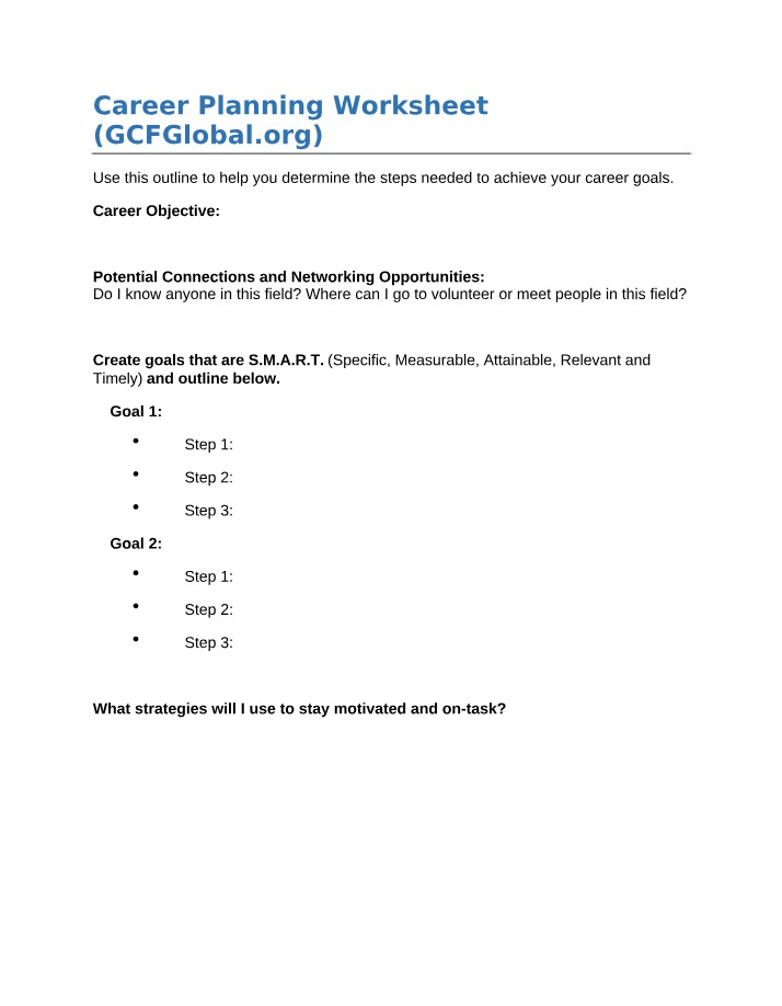 Worksheet for Career Planning