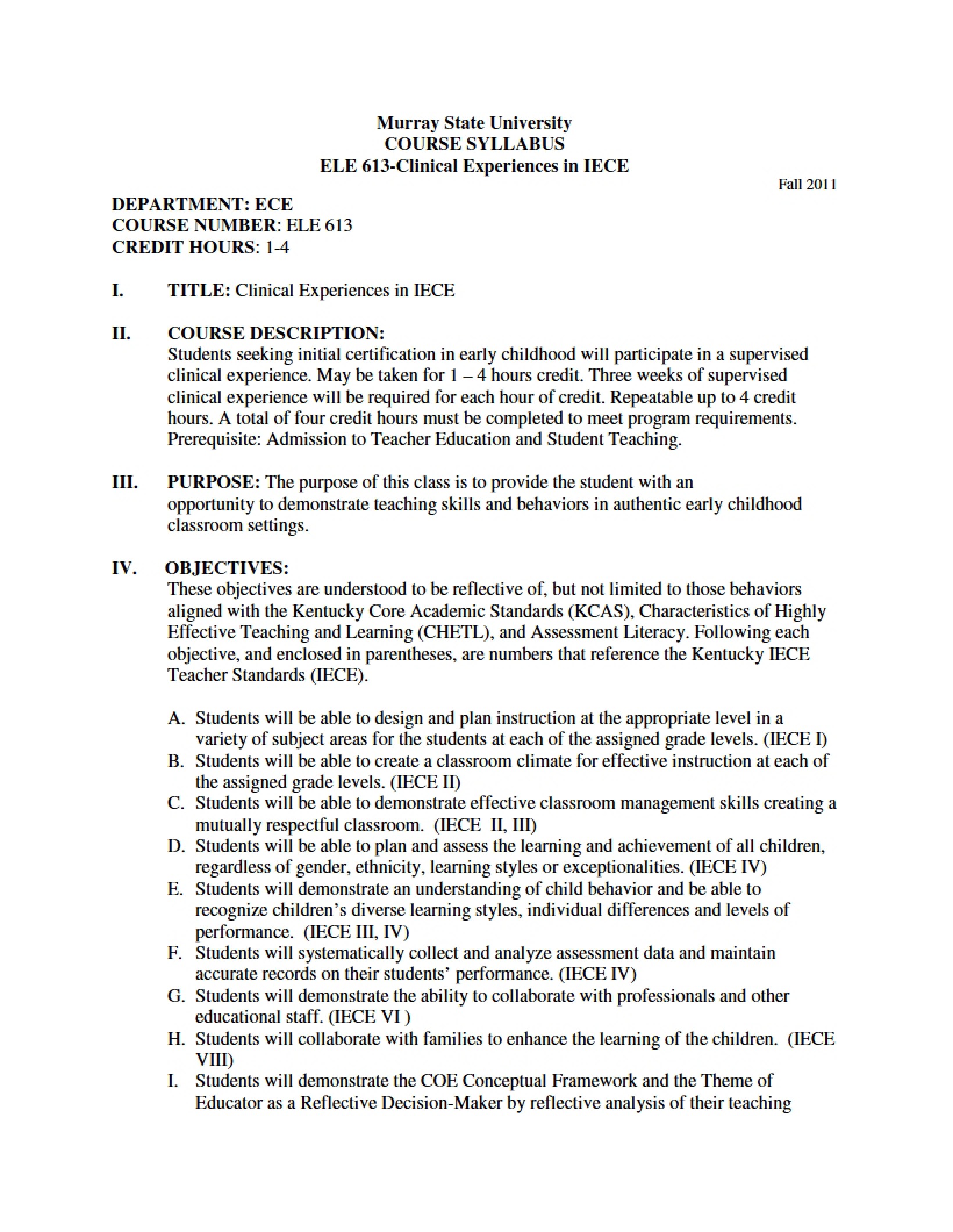 Syllabus - Clinical Experiences IECE