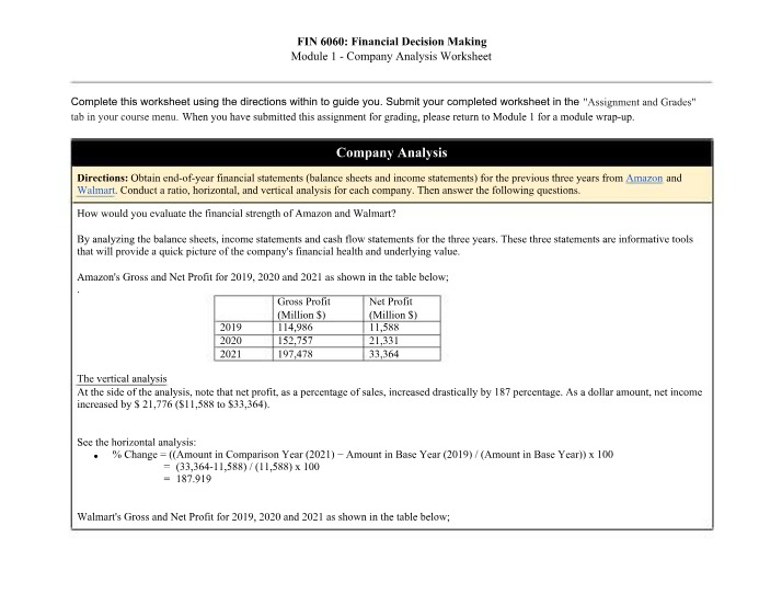 Company Analysis Worksheet Part A