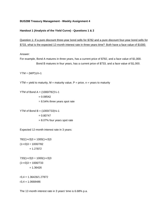 Weekly Assignment 4 - Treasury Management