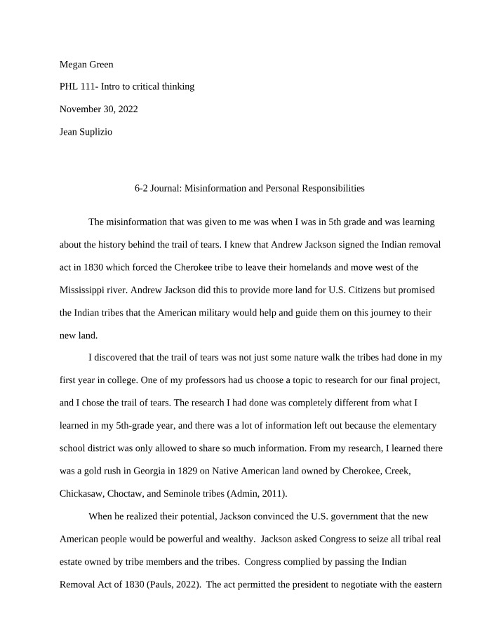 Personal Responsibilities and Journal Misinformation