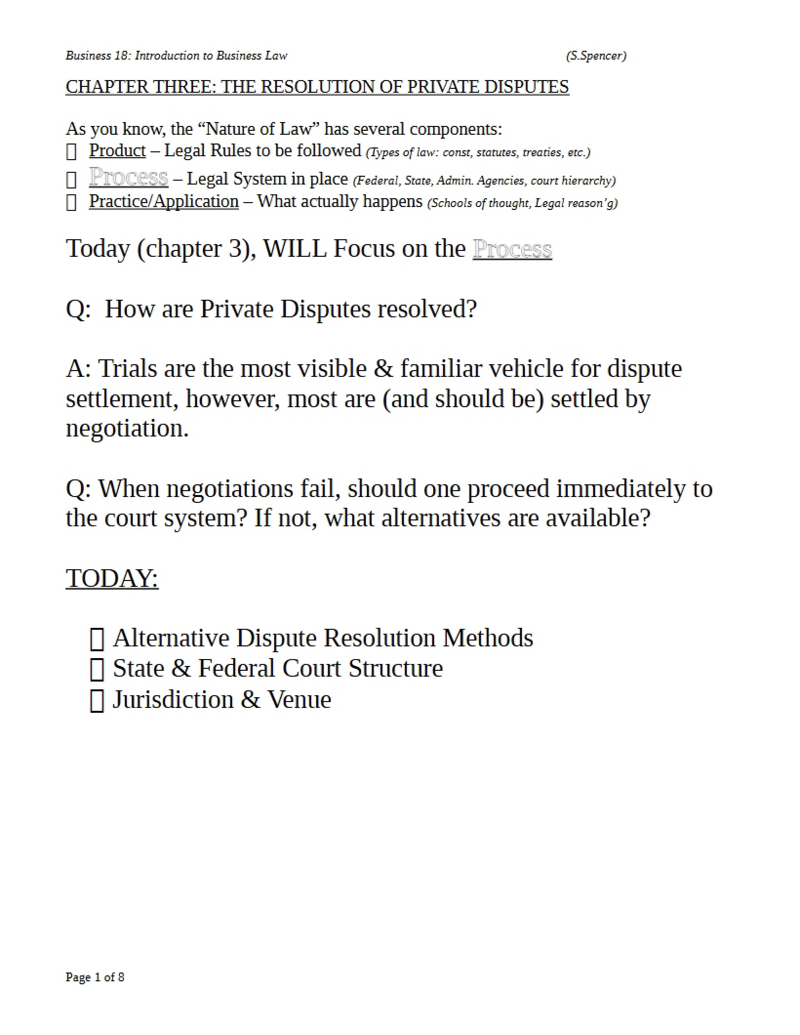 Private Dispute Resolution (Ch 3 Notes)