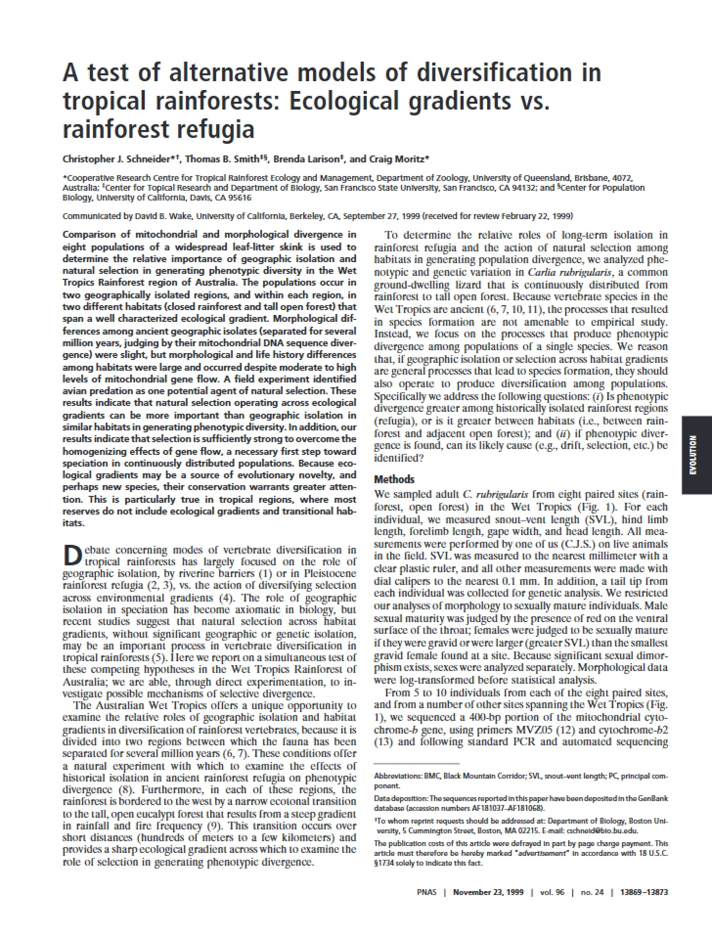 Rainforest Refugia versus Ecological Gradients