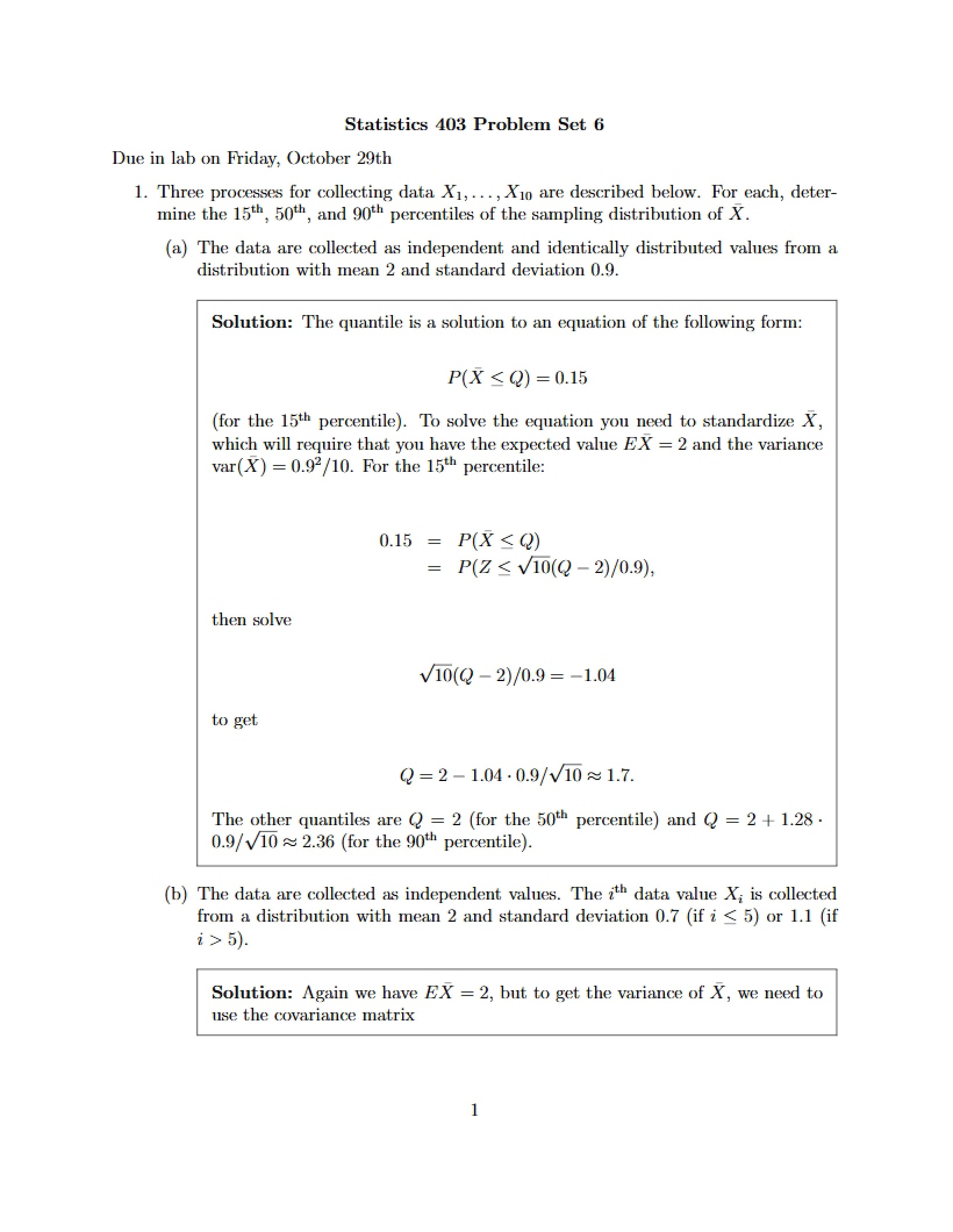 Sixth Problem Set for Quant Methods