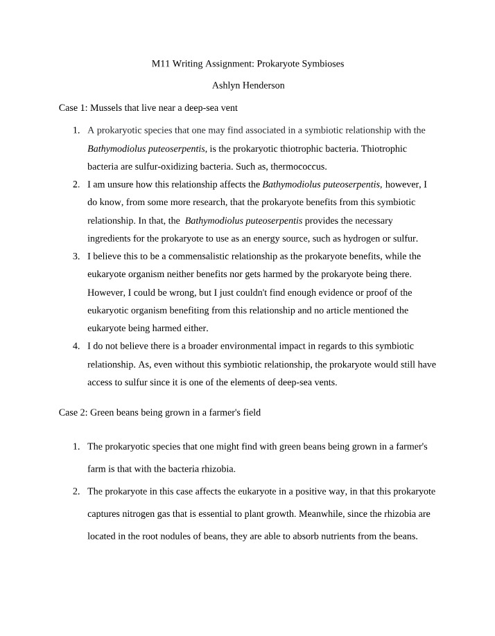 Writing Assignment 11 - Prokaryote Symbioses