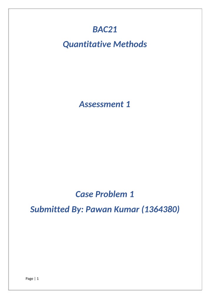 BAC21 Quantitative Methods - Case Problem 1