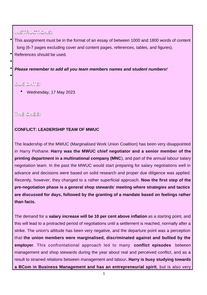 Leadership Conflict Case Study at MWUC