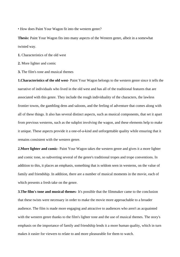 Western Genre Analysis - Paint Your Wagon