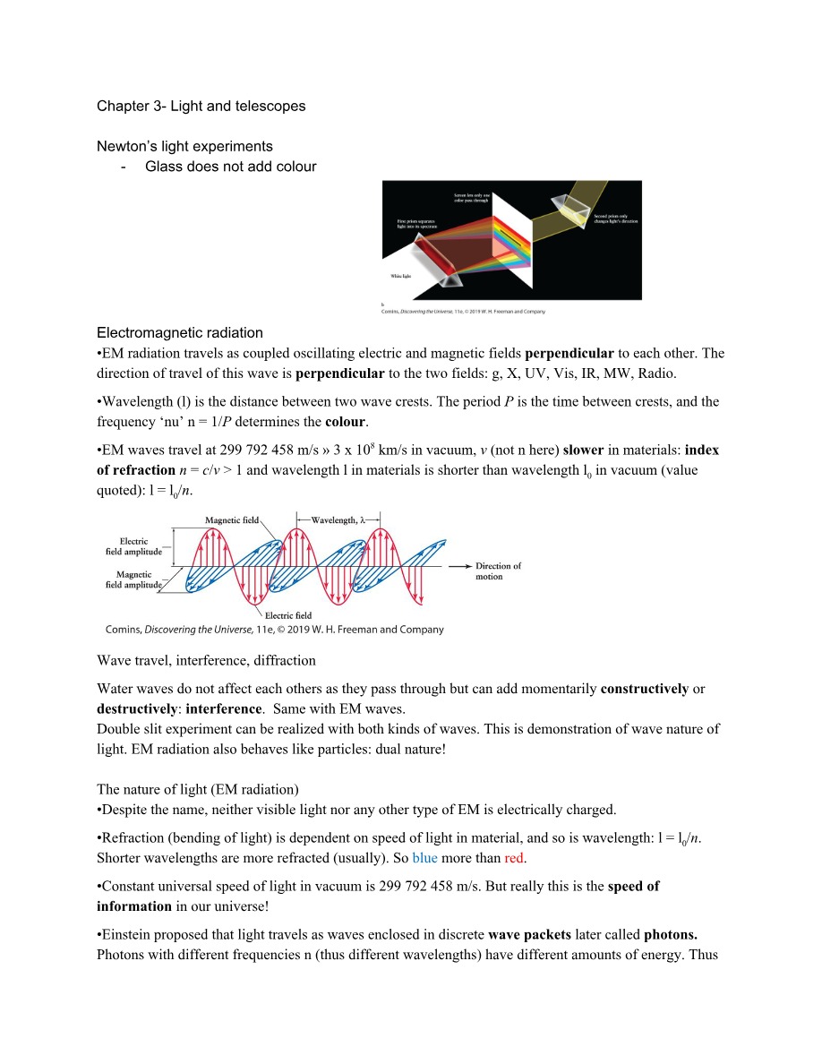Light and Telescopes - Chapter 3