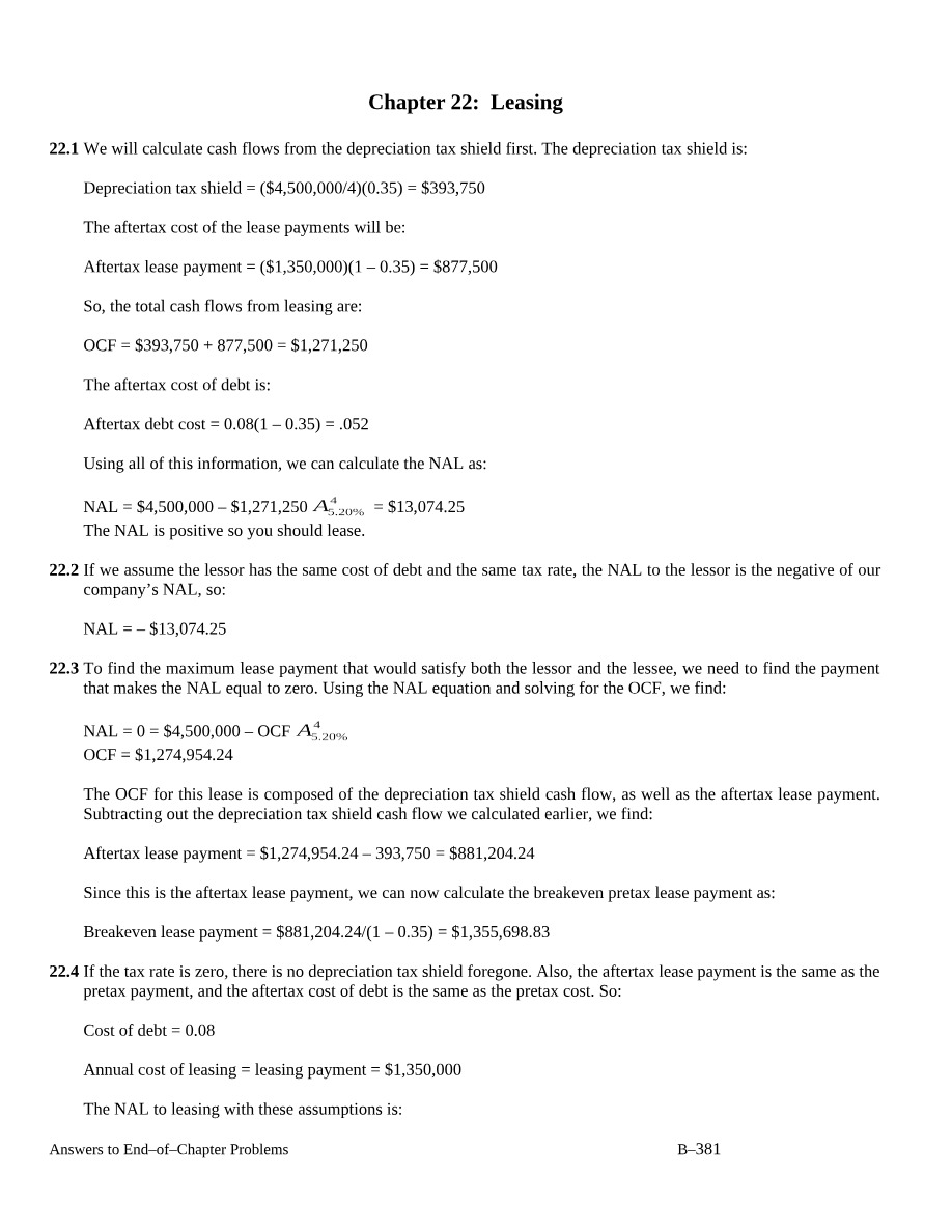 Leasing Chapter 22 Notes