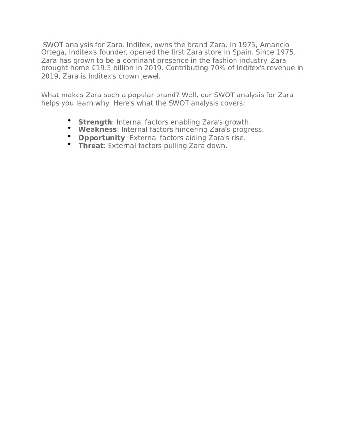 Zara SWOT Analysis