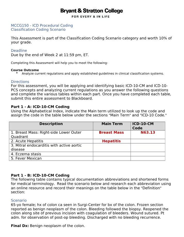 Coding Scenario Assessment for ICD Procedural Classification