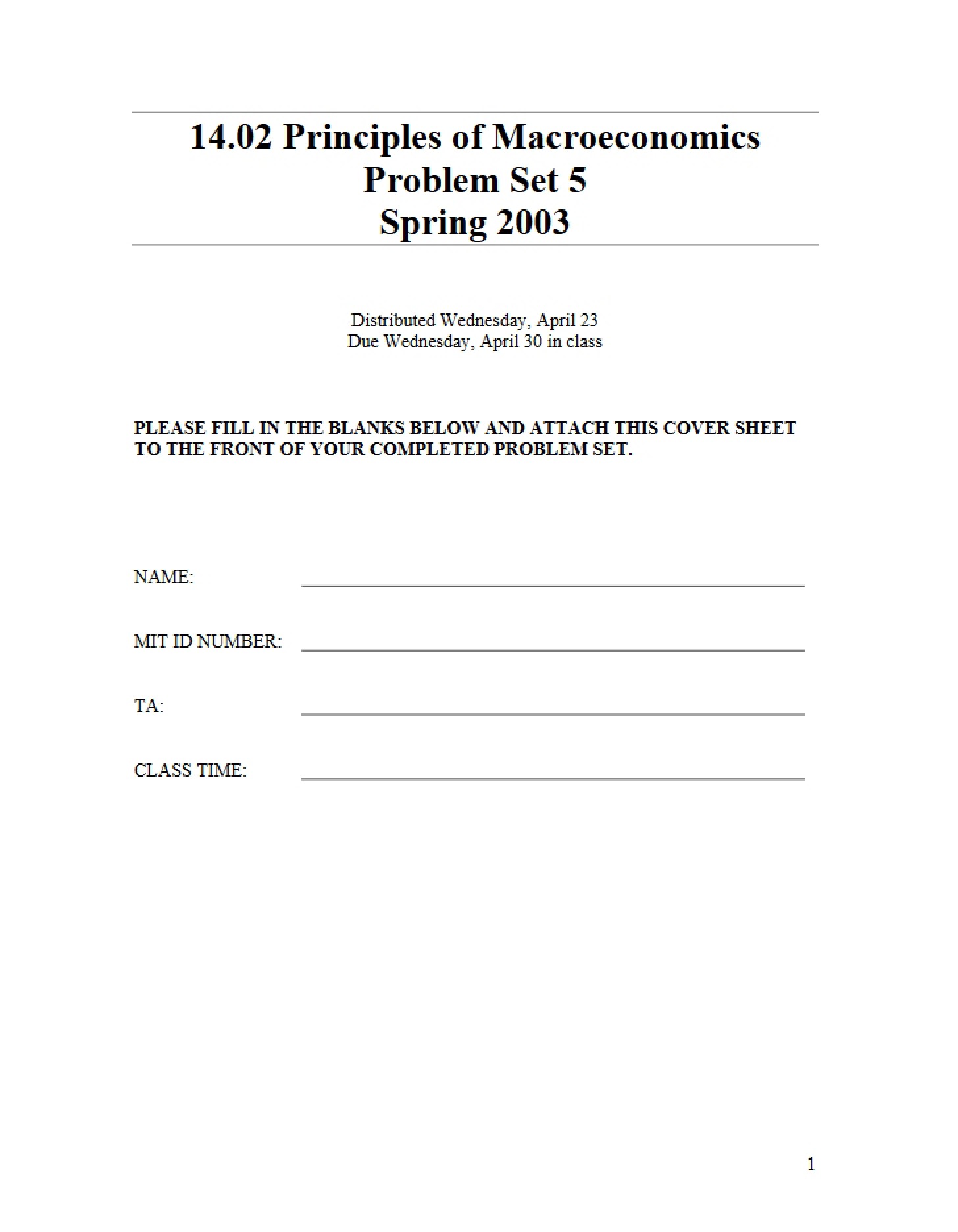 Macro Principles Problem Set Five
